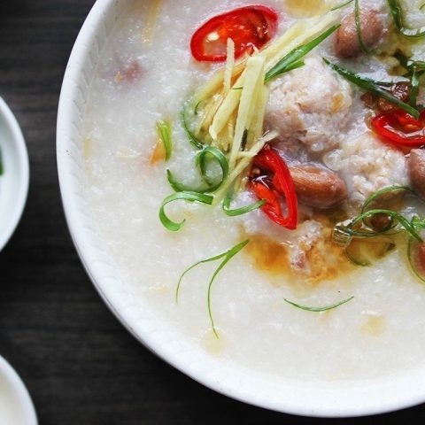 Pork Congee with Braised Peanuts & Dried Scallops