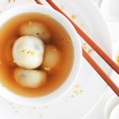 Black Sesame Filled Glutinous Rice Balls with Sweet Osmanthus