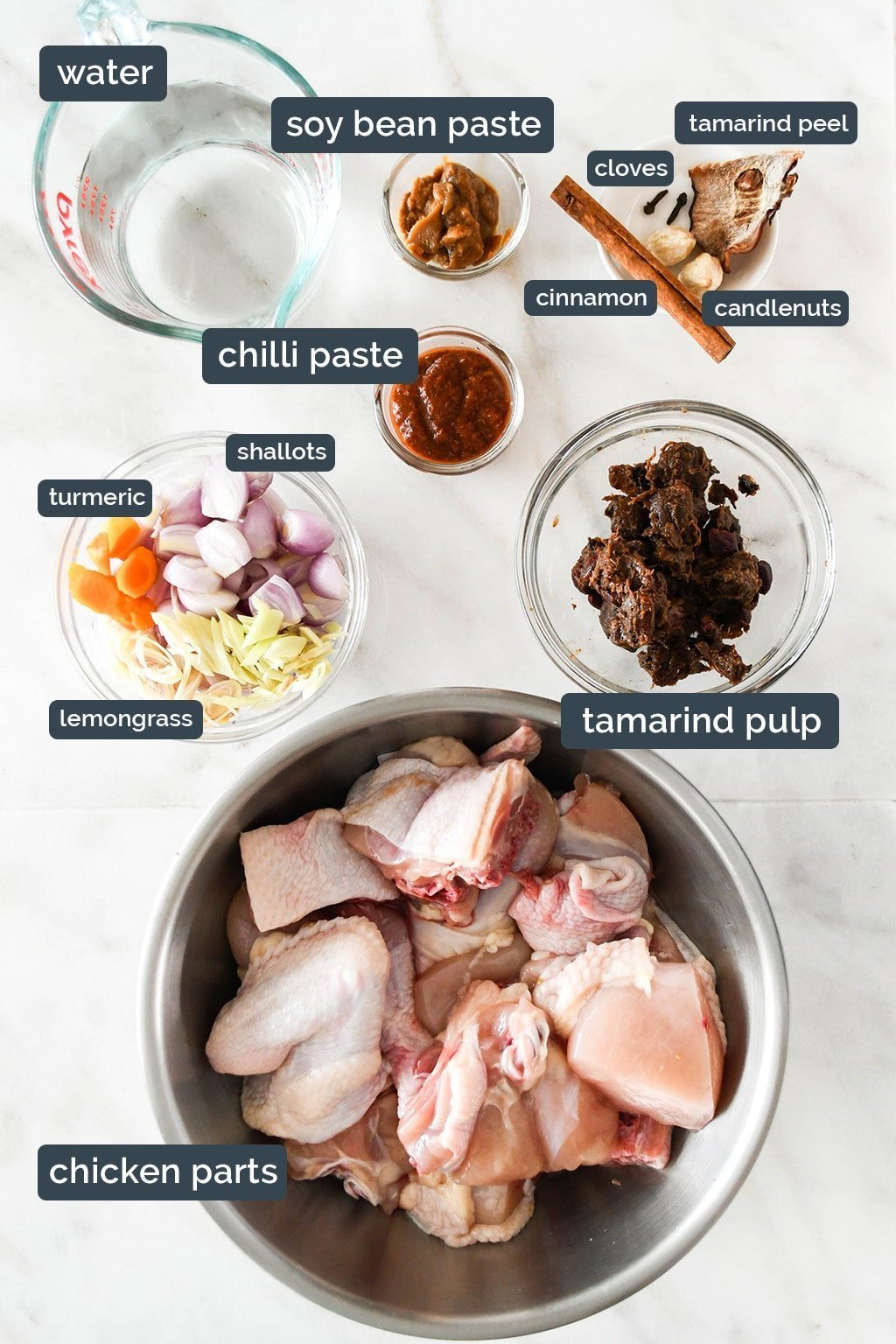 Ingredients for Kapitan Chicken (Soy Bean Paste Version)