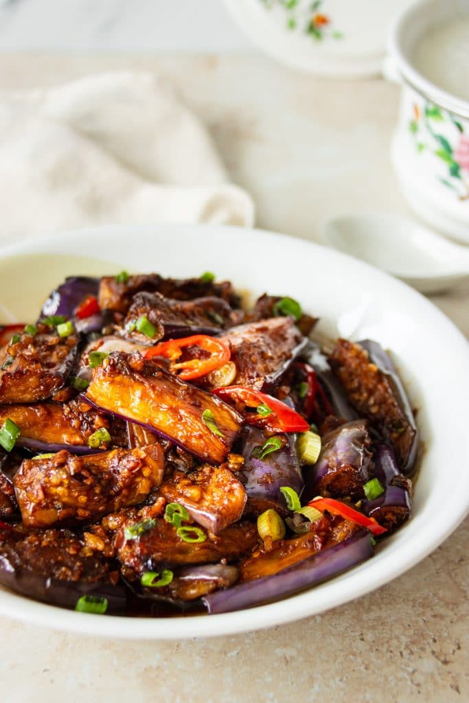 Chinese Eggplant with Garlic & Dried Shrimp {MeatFree Version