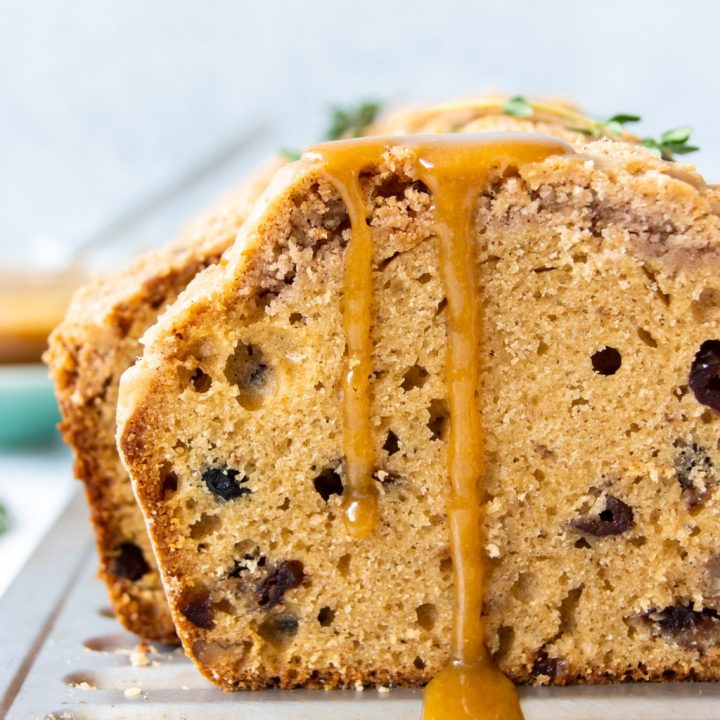 Cranberry Pecan Loaf Cake with Lemon Cinnamon Glaze