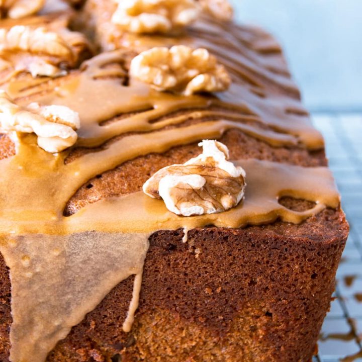 Extra Moist Coffee Walnut Cake with Coffee Glaze