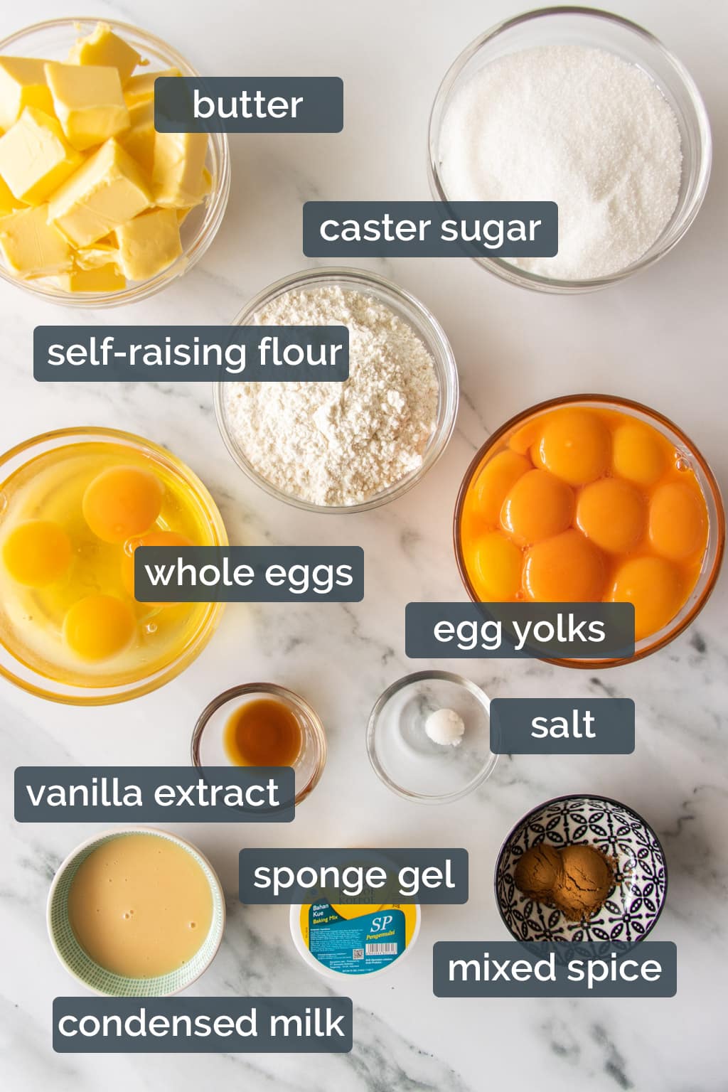 Ingredients for making Indonesian layer cake