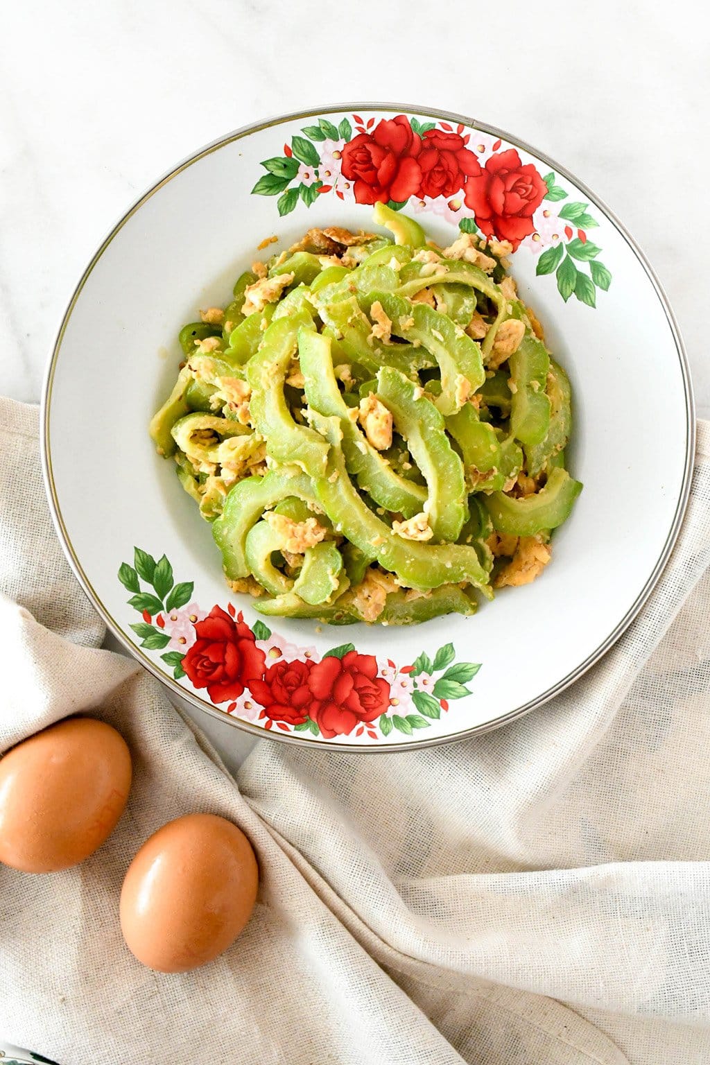 Cantonese-style stir fried bitter gourd with eggs